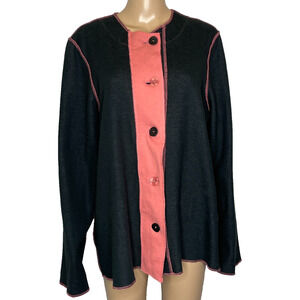 Women's XL Maralyce Ferree Lagenlook Button Front Cotton Raw Hem Cardigan